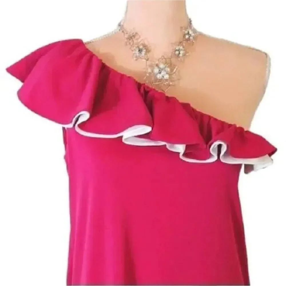 VTG 60s Alfred Shaheen Hand Painted Pink One Shoulder Maxi Dress 10 LG RARE - Picture 2 of 12